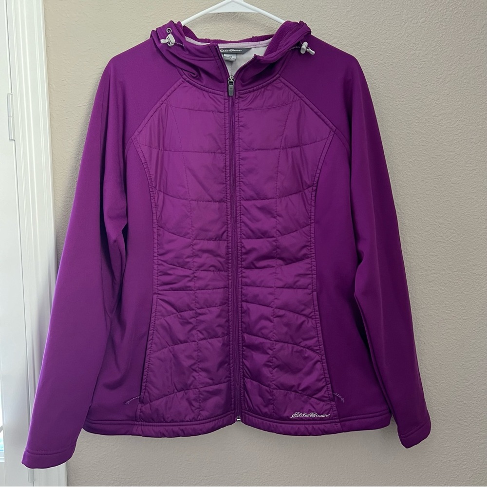 Eddie Bauer Women's Soft Shell Jacket Purple Full Zip Hooded Size XL